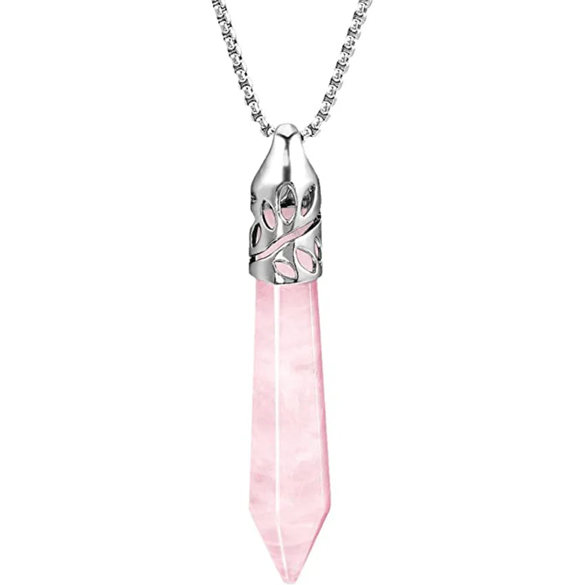 Rose Quartz Crystal Pendant Necklace | Wire Wrapped Healing Jewelry