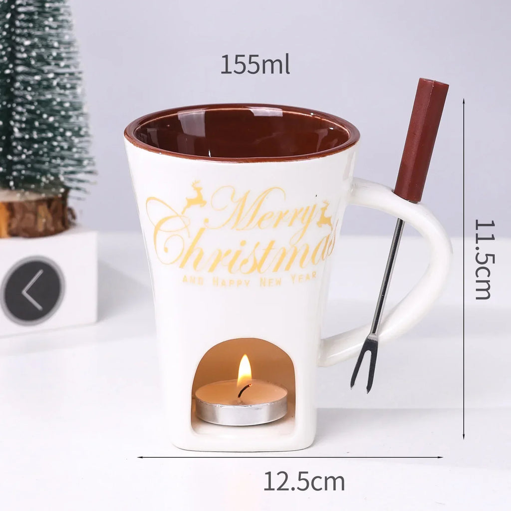 Merry Little Dip Ceramic Christmas Fondue Cup with Fork