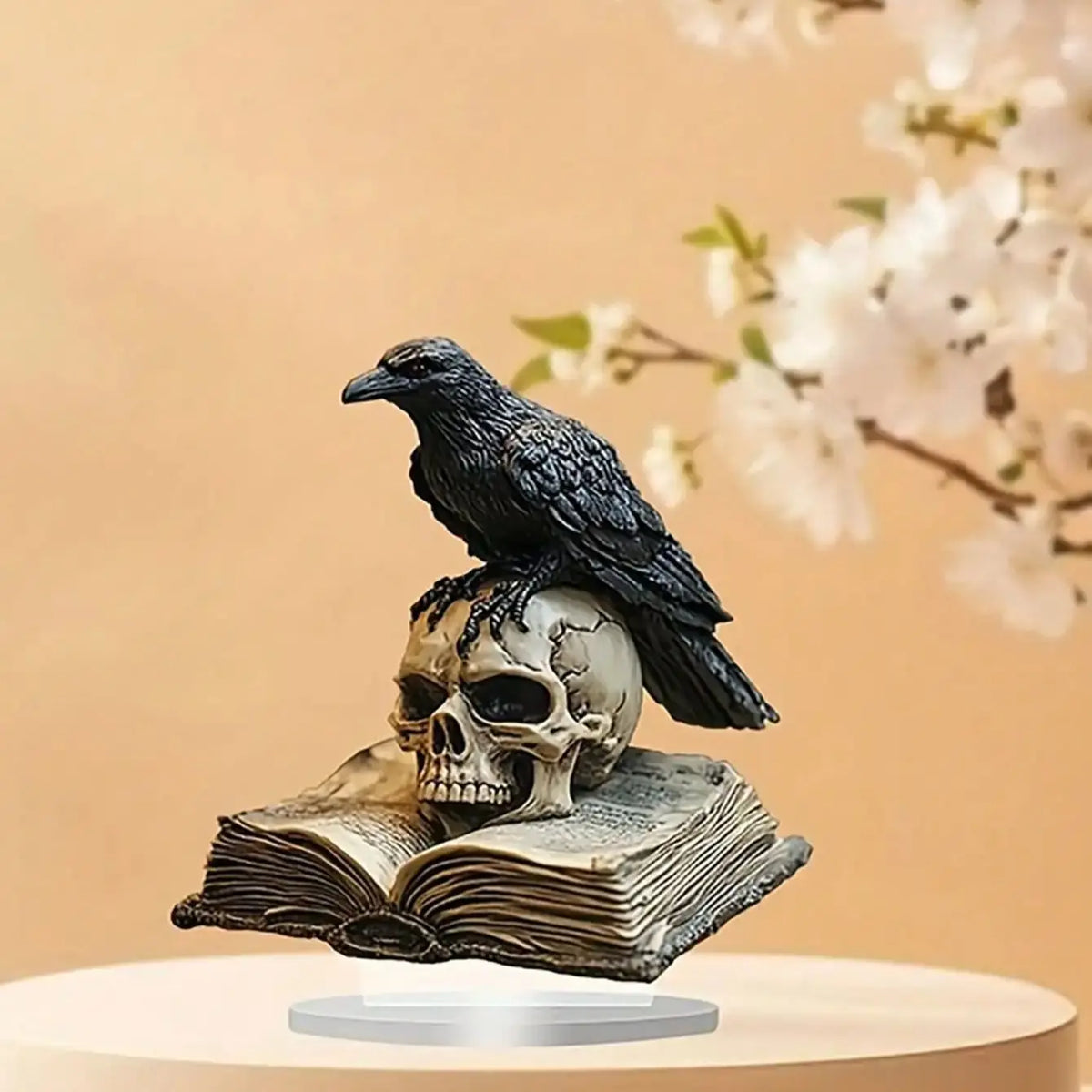 Gothic Black Crow Skull Sculpture | 2D Acrylic Desktop Decor | Halloween & Boho Home
