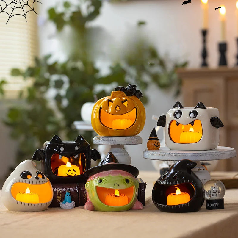 Halloween Ceramic Tealight Holder | Pumpkin, Witch & Monster Candle Holders