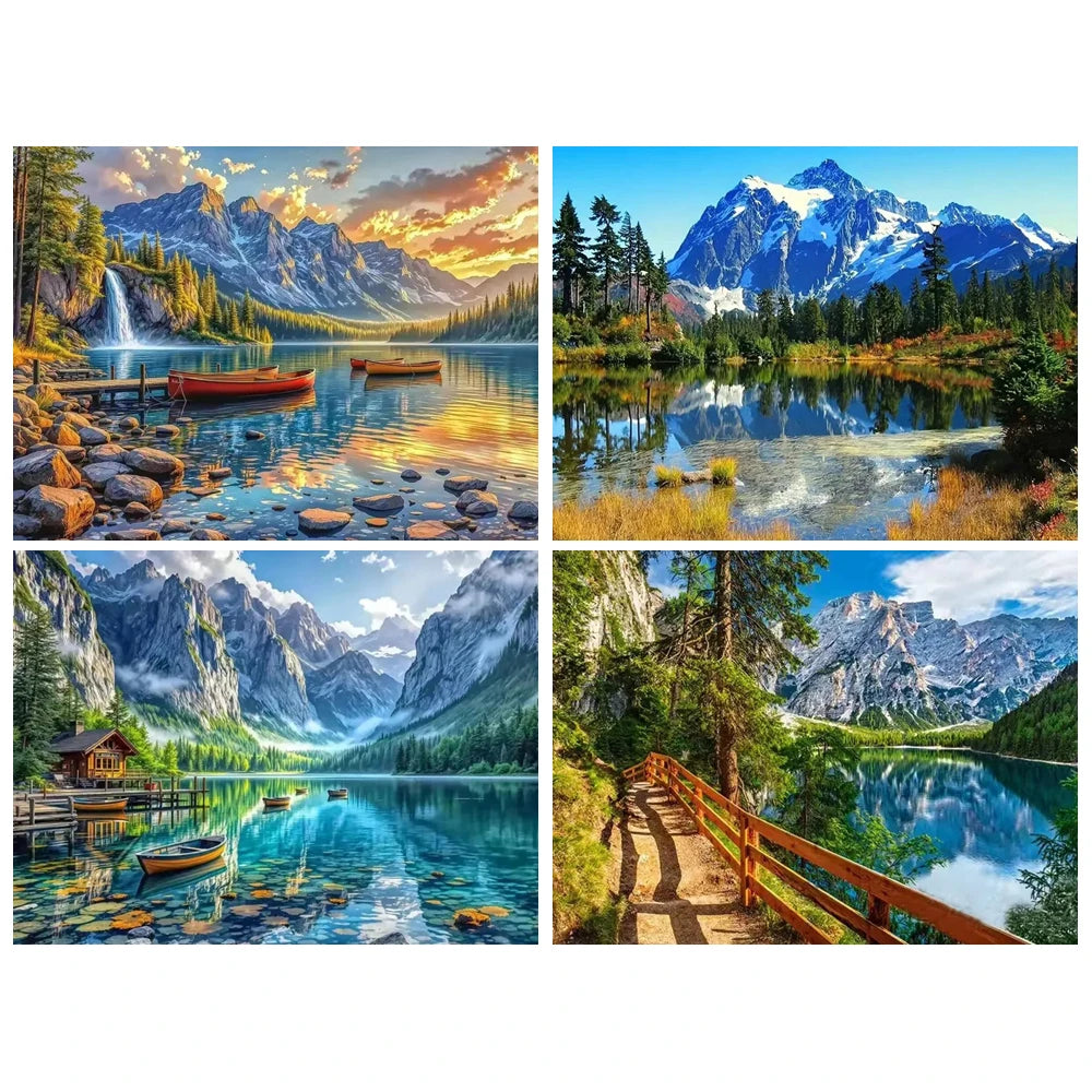 Mountain Lake Diamond Painting Kit | Full Square or Round Drill