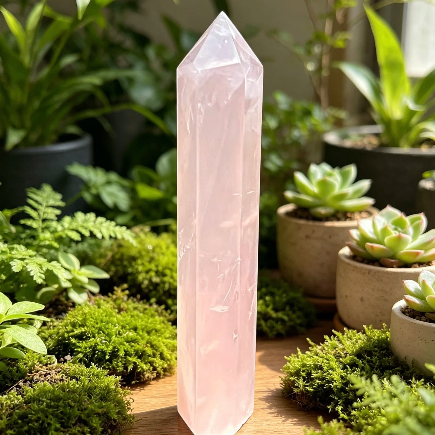 Natural Rose Quartz Crystal Tower — 6" Hexagonal Point