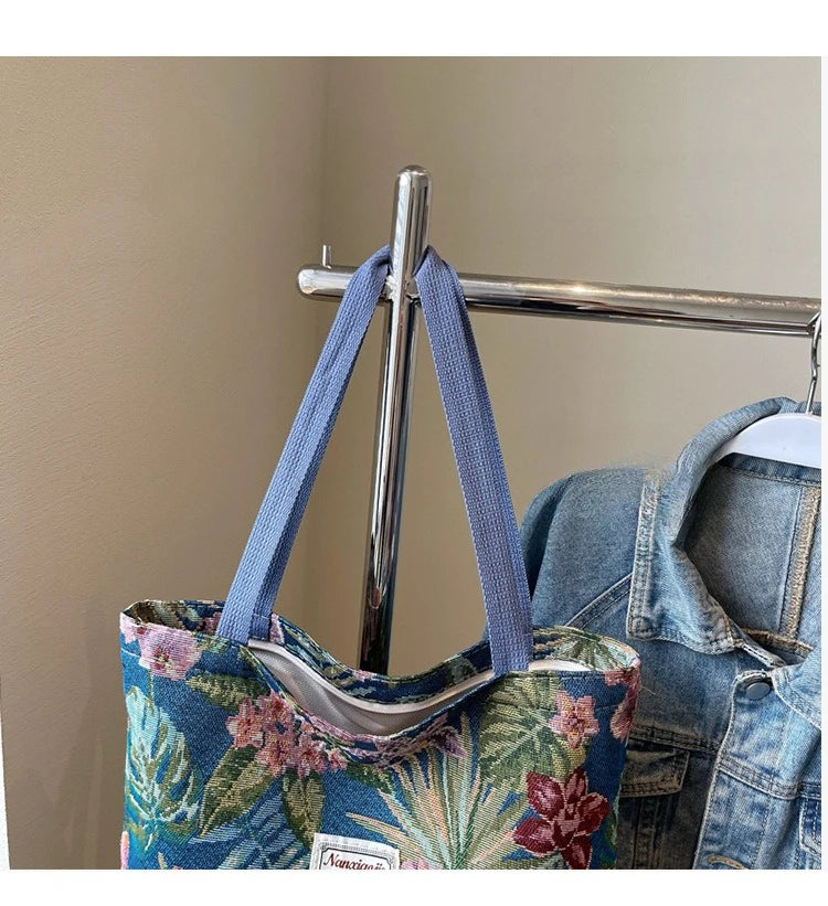 Floral Canvas Shoulder Tote | Four Colors & Two Sizes