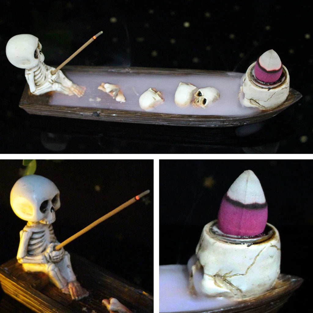 Skeleton Aromatherapy Canoe | Halloween Incense Holder | Spooky Resin Home Decor