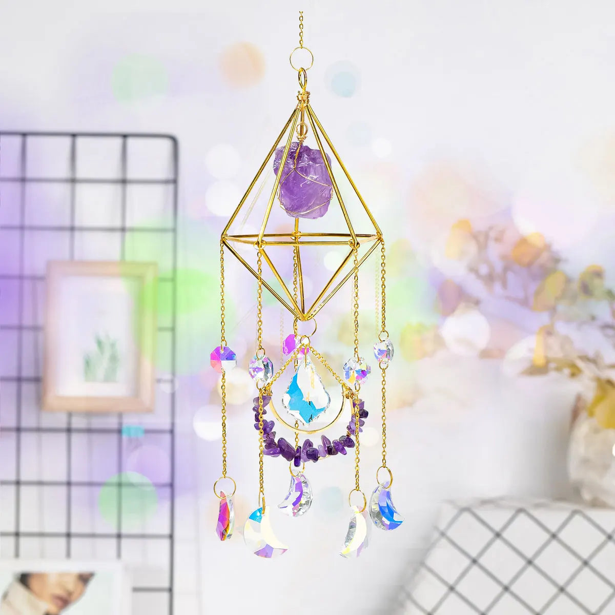 Natural Raw Stone Crystal Suncatcher
