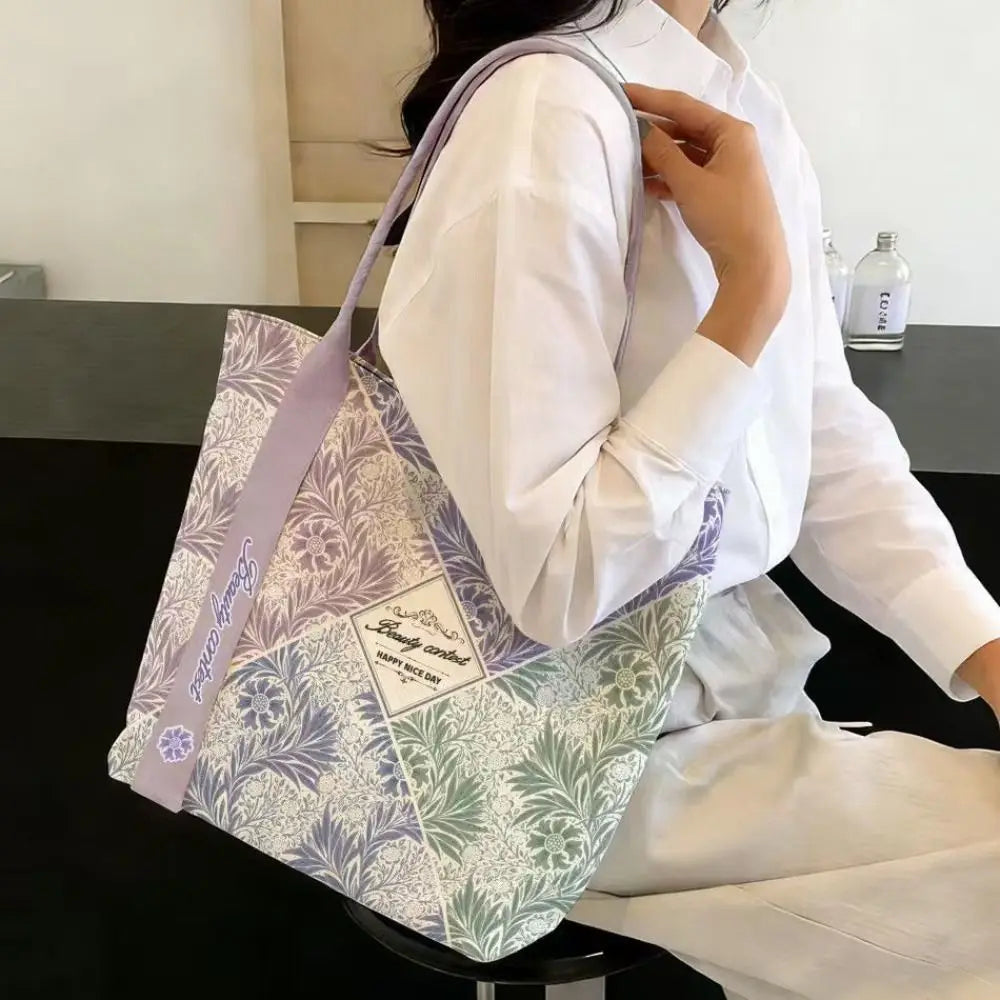 Purple & Green Botanical Canvas Tote | Two Sizes