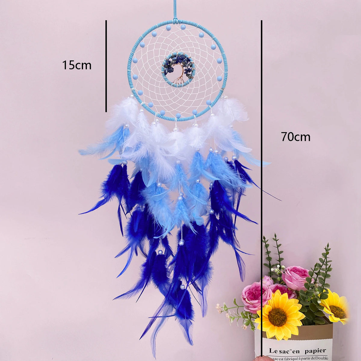 Indian Dream Catcher Wall Hanging | Feather & Bead Boho Wall Decor