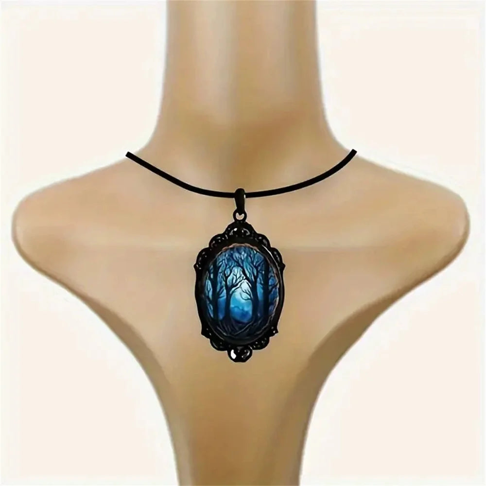 Gothic Vampire Bat & Witch Hat Pendant Necklace