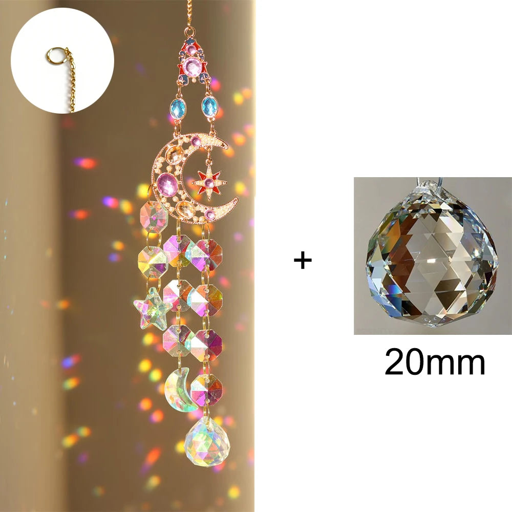 Celestial Crystal Suncatcher — Sun Moon Star Window Hanging