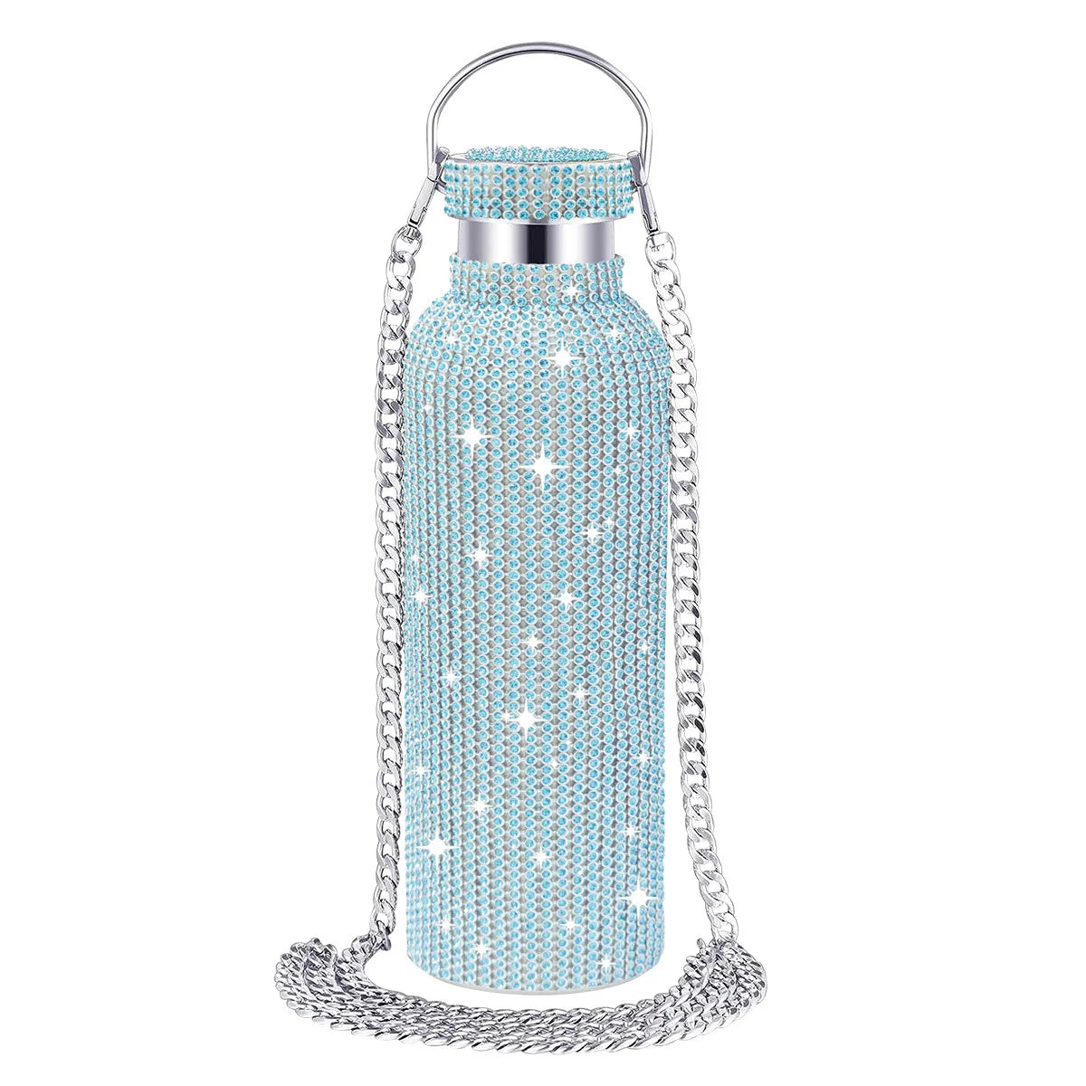 Shiny Glitter & Leopard Print Tumbler | Insulated Stainless Steel Cup with Chain