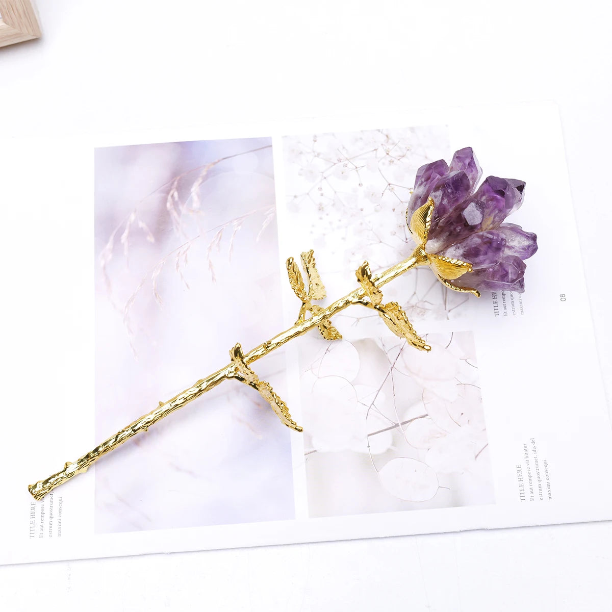 Natural Crystal Rose Cluster Flower Tree — Home Décor Gift Ornament