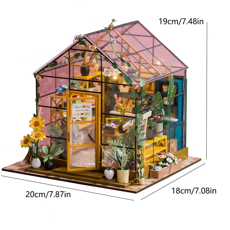 DIY Miniature Greenhouse Kit – 3D Flower House Puzzle with Furniture