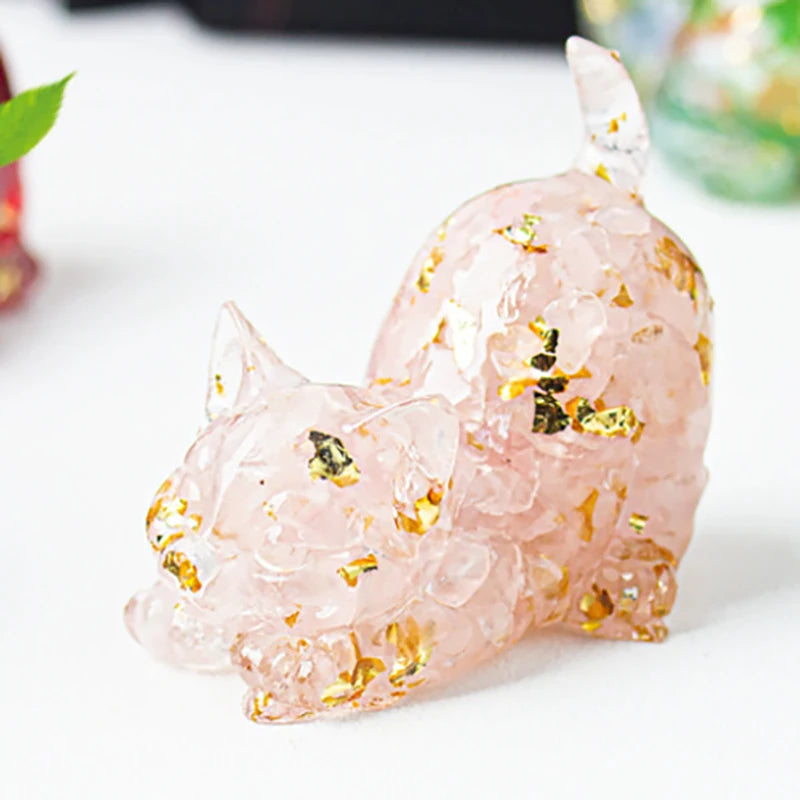 Natural Crystal Cat Figurine — Stone Sculpture Desktop Décor