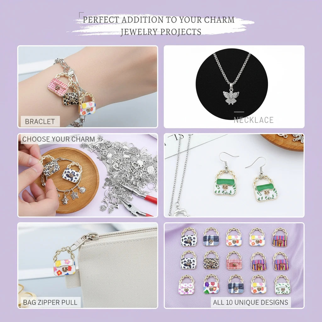 Colorful Alloy Handbag Charms for DIY Jewelry Making – Bracelet, Necklace & Earring Pendants