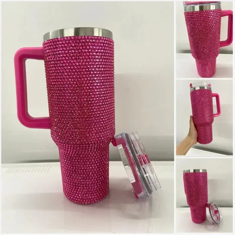 Rhinestone Sparkle Insulated Tumbler with Handle | 40 oz