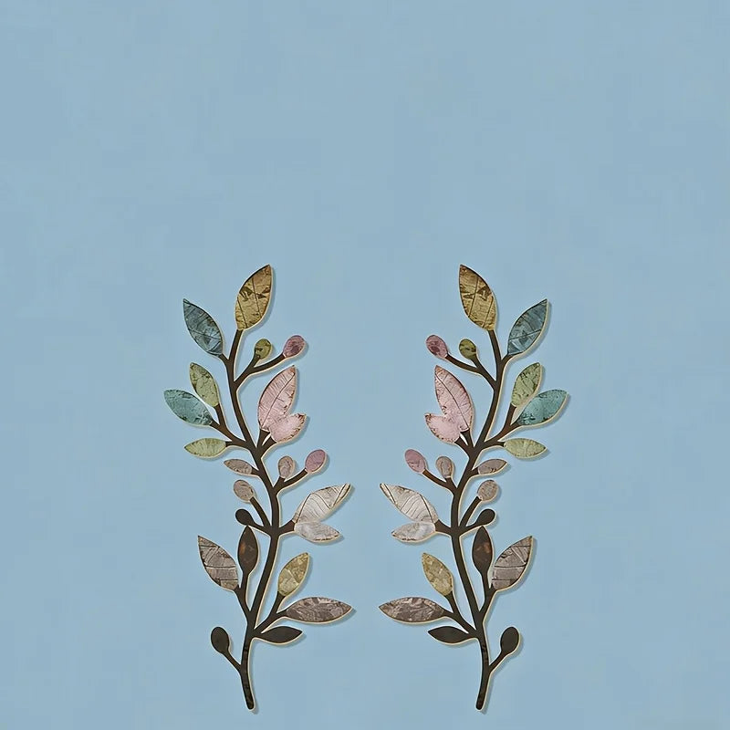 2pcs Boho Leaf Metal Wall Art - Vibrant Olive Branch Sculpture for Indoor/Outdoor Home Deco