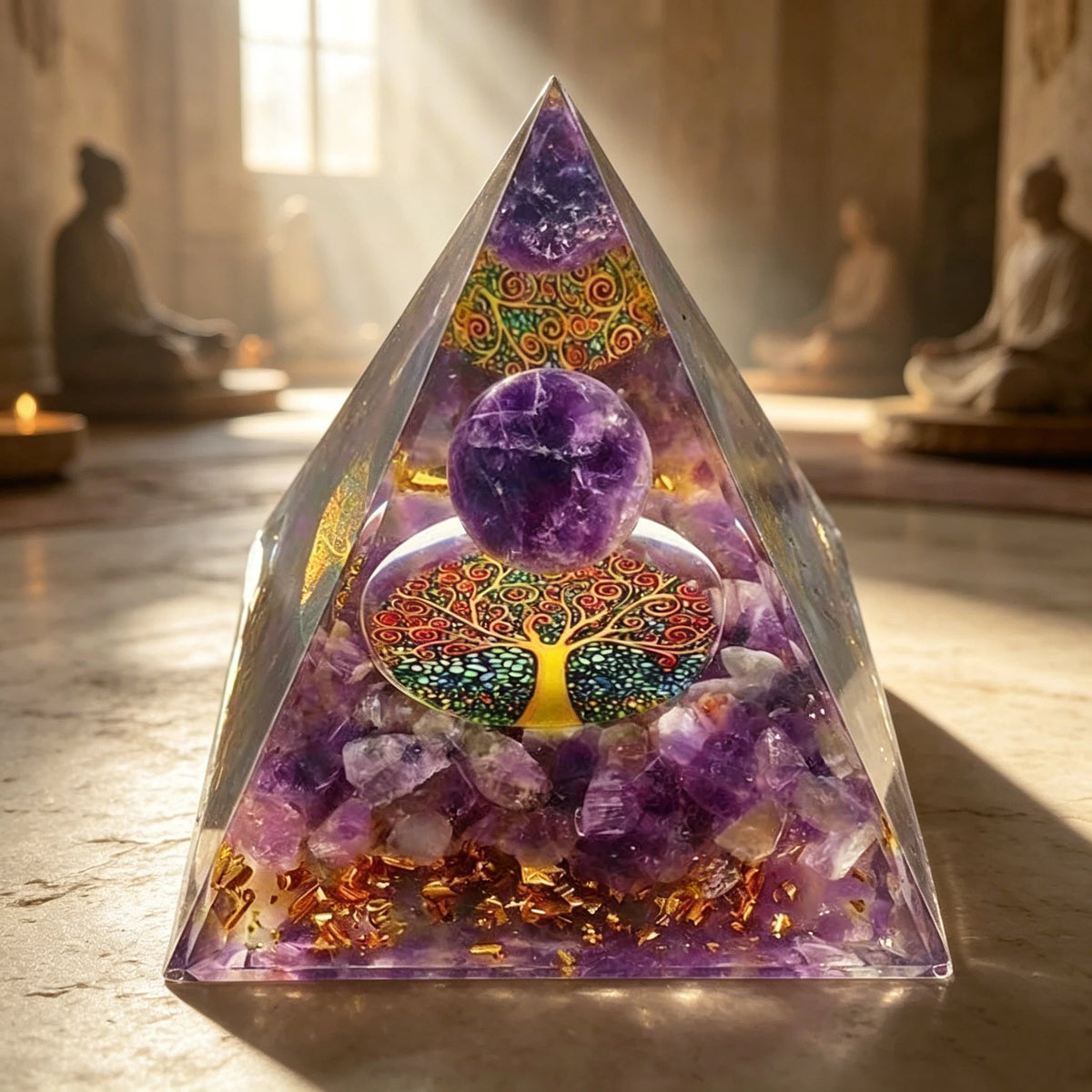 Amethyst Orgone Pyramid | Tree of Life Crystal Energy Generator