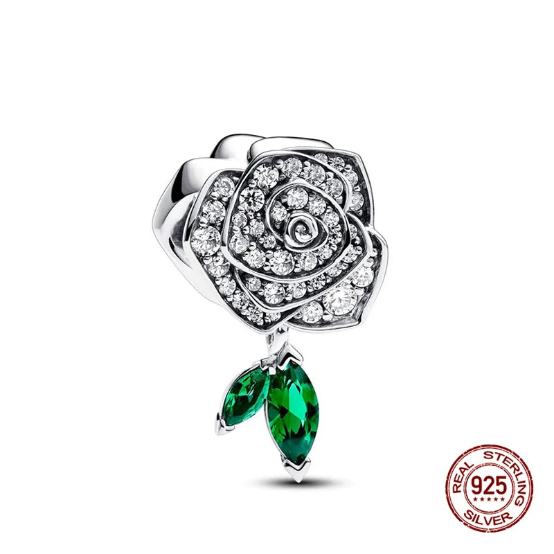 925 Sterling Silver Floral Charm Bead | Roses, Flowers & Lucky Clover for Bracelets & Necklaces