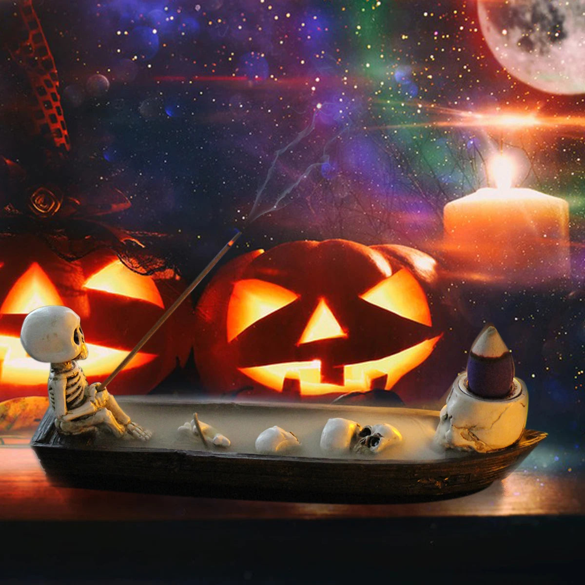 Skeleton Aromatherapy Canoe | Halloween Incense Holder | Spooky Resin Home Decor