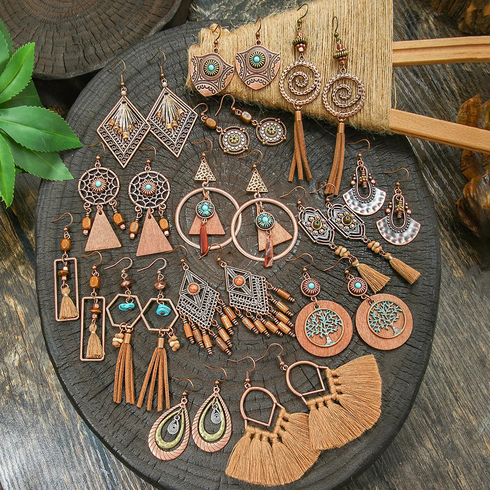 22 Styles Vintage Brown Earrings for Women Bohemian Ethnic Unique Geometric Dangle Earring Female Pendientes Bijoux