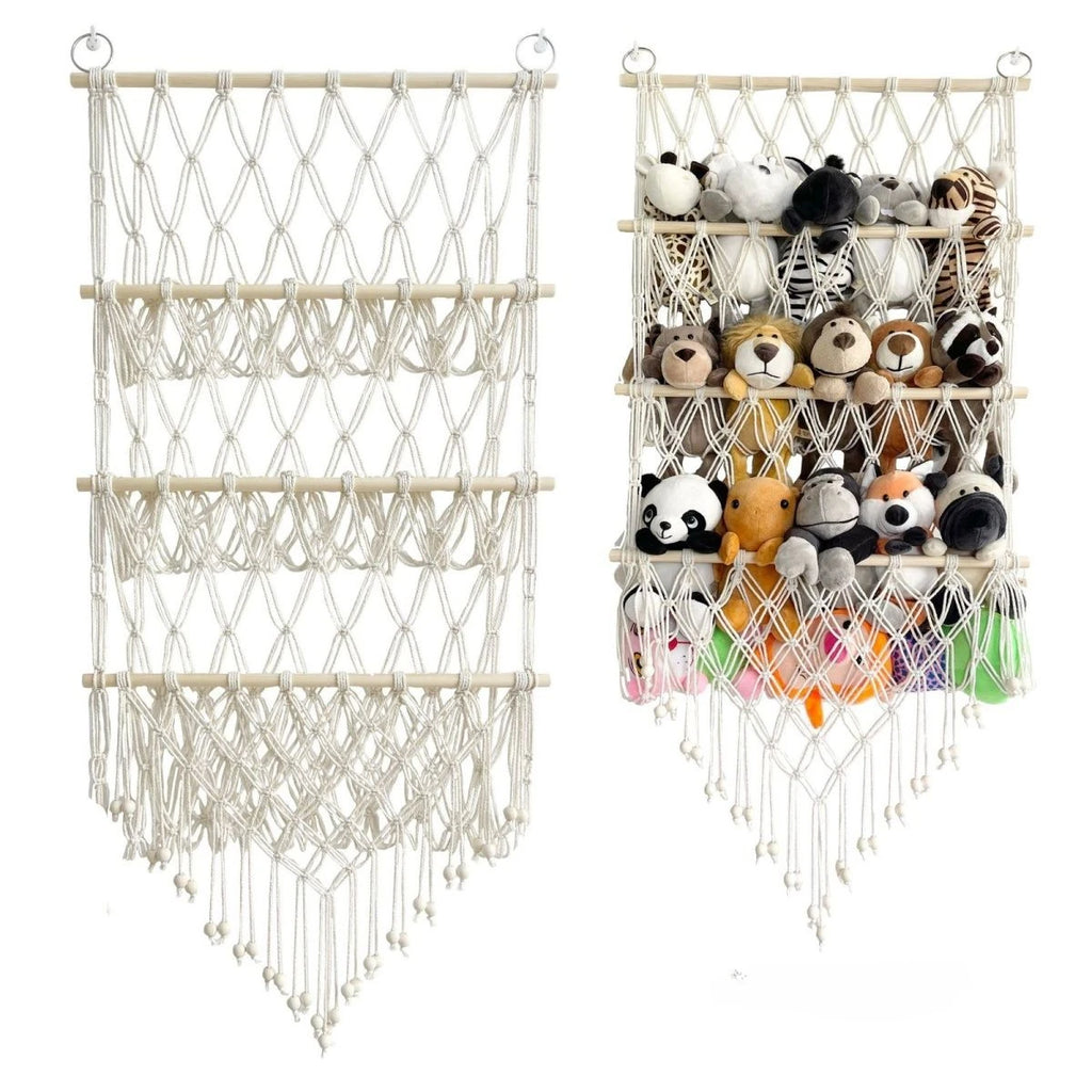 Boho Handwoven Storage Hammock | Wall-Mounted Stuffed Animal & Toy Organizer