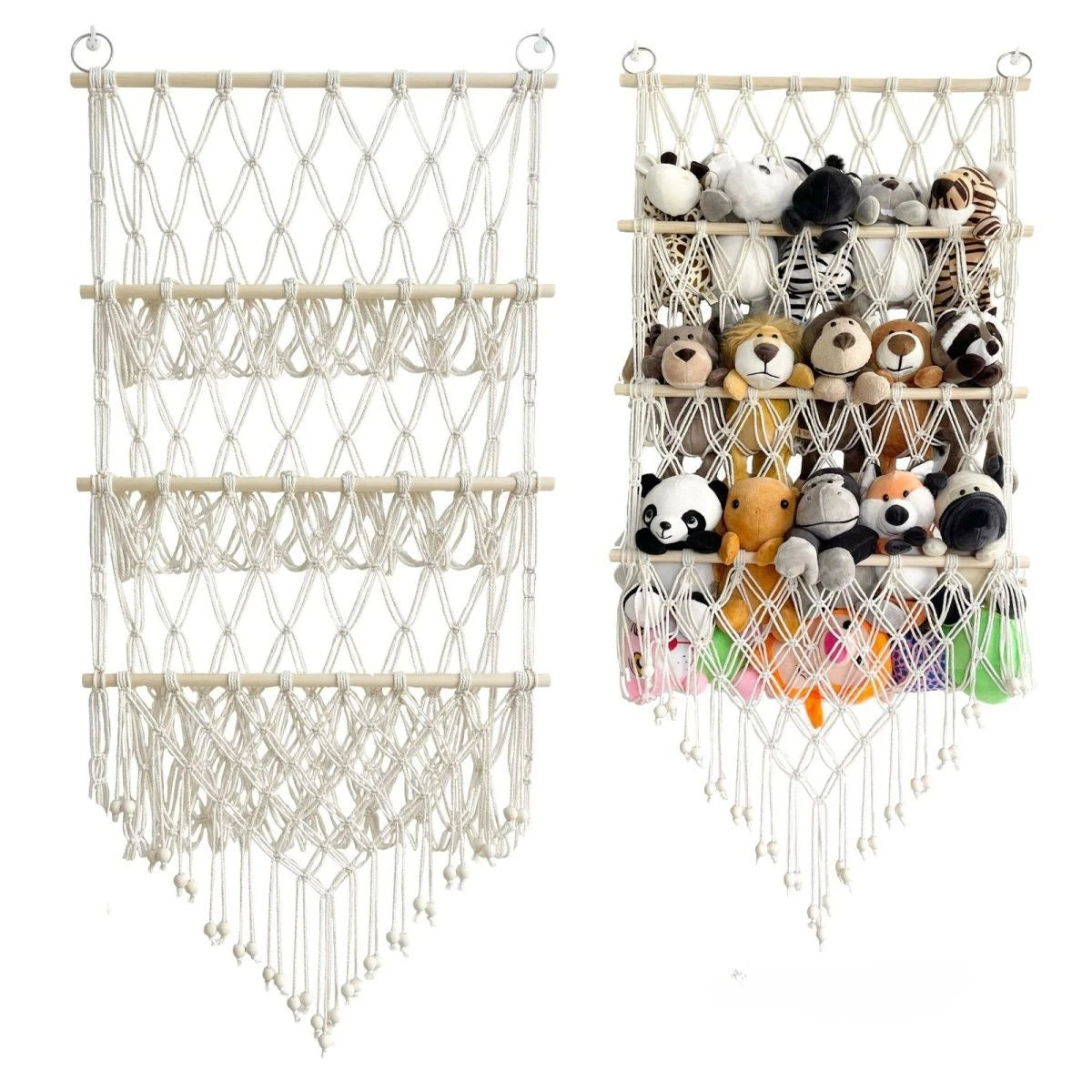 Boho Handwoven Storage Hammock | Wall-Mounted Stuffed Animal & Toy Organizer