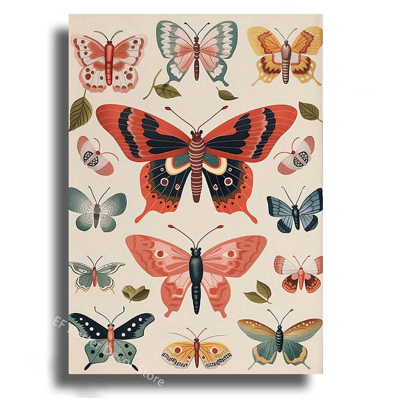 Boho Butterfly & Floral Aesthetic Poster Print | Vintage Wall Art for Living Room, Bedroom & Home Decor