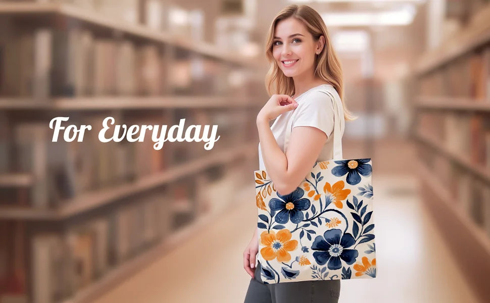 Floral Canvas Tote Bag | Zippered Women's Bag for Work, Shopping & Everyday