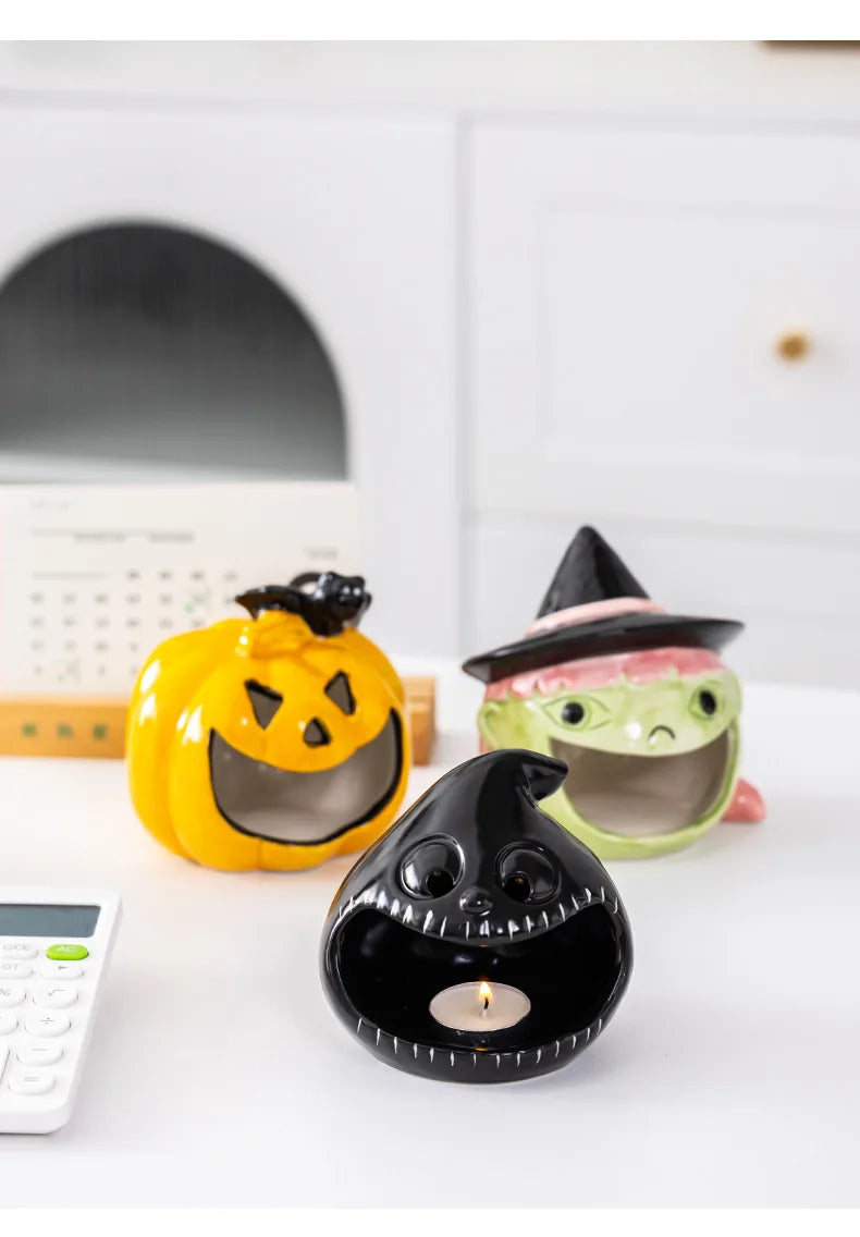 Halloween Ceramic Tealight Holder | Pumpkin, Witch & Monster Candle Holders
