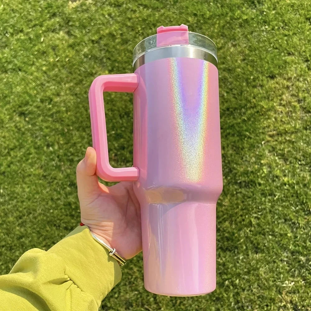 Iridescent Shimmer Tumbler with Handle & Straw | 40 oz