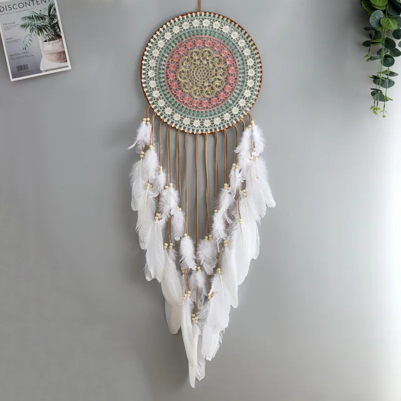 Colorful Woven Round Dreamcatcher | Boho Feather Tassel Wall Hanging