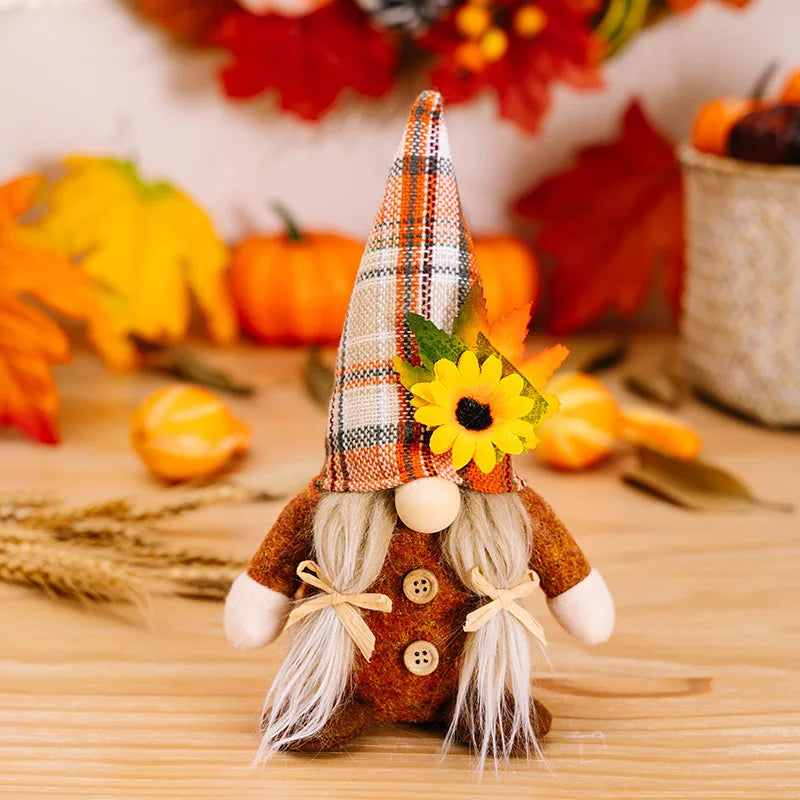 Fall Harvest Gnome Decoration — Maple Leaf & Pumpkin Tiered Tray & Table Décor