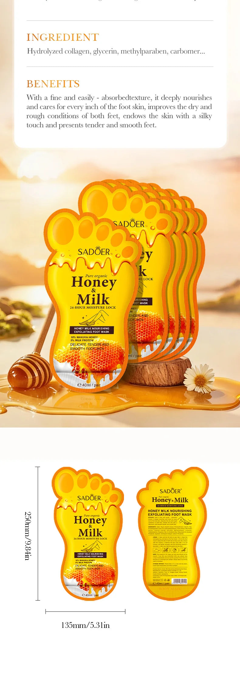 Honey Milk Nourishing Foot Mask — 5 Pairs