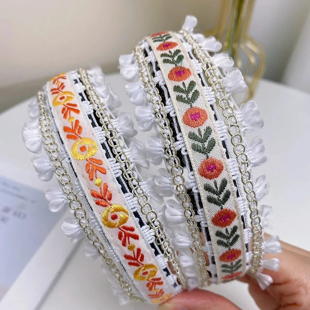 Boho Embroidery Wide Headband | Retro Style Women's Hair Hoop