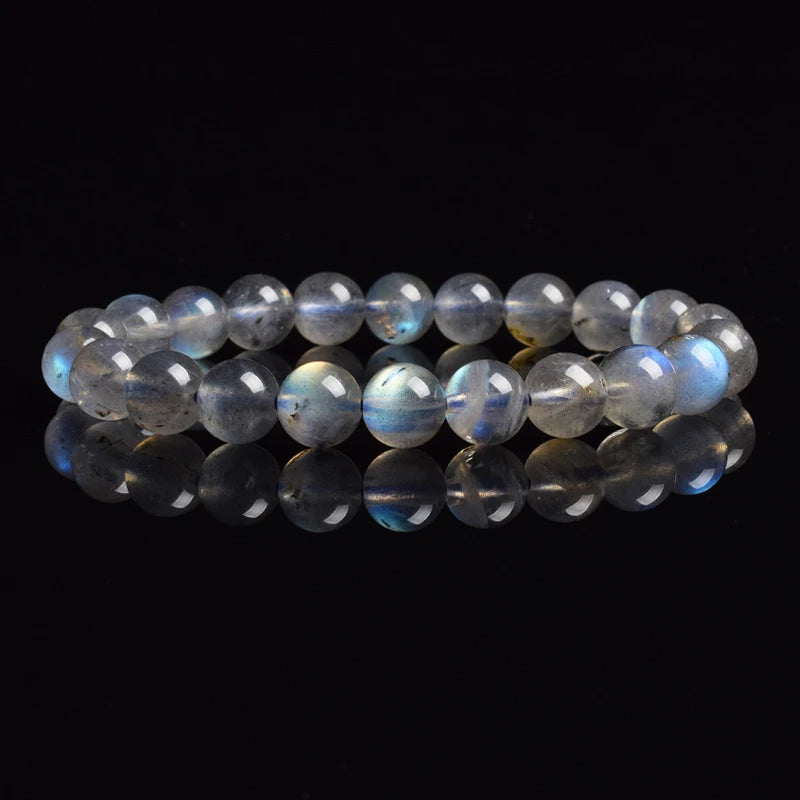 Natural Moonstone Bracelet | White, Blue & Peach | Genuine Gemstone Beads