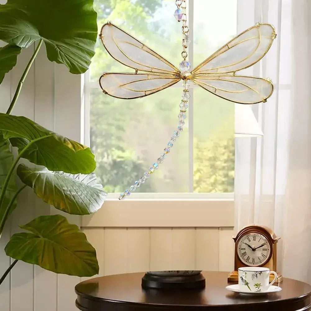 Golden Dragonfly Crystal Suncatcher Wind Chime Pendant