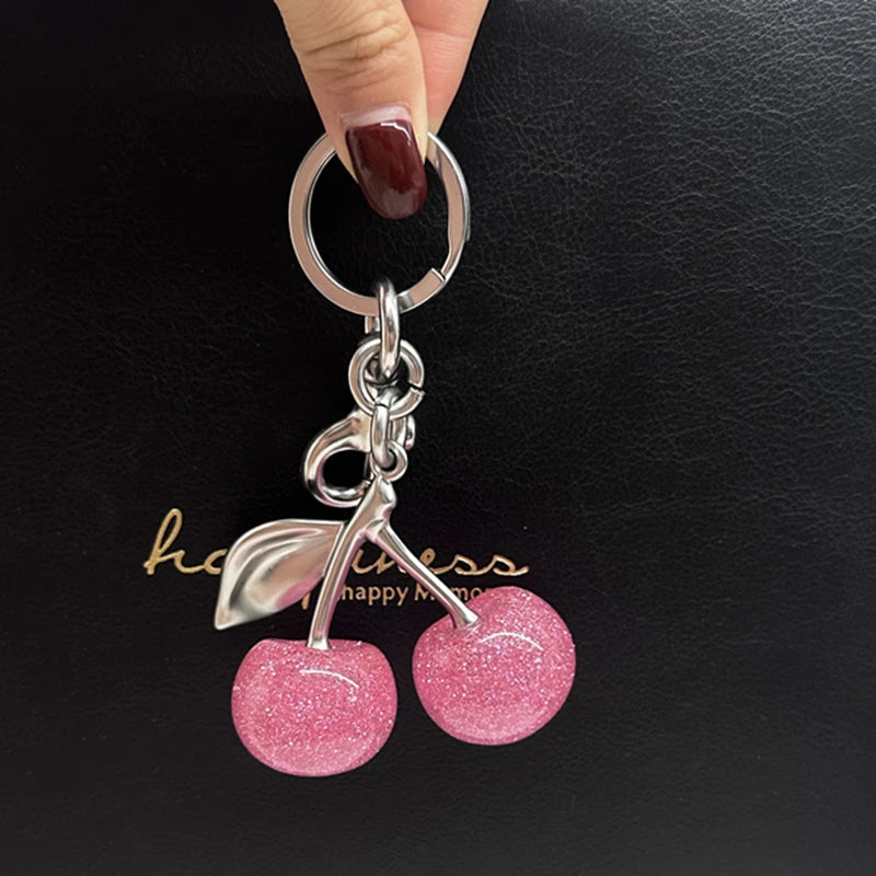 Pink Cherry Bag Charm Keychain | Cute Pendant Decoration for Handbags & Purses