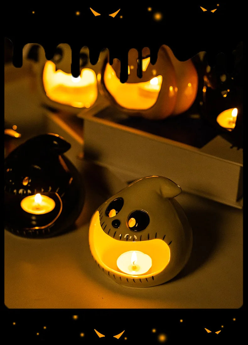 Halloween Ceramic Tealight Holder | Pumpkin, Witch & Monster Candle Holders