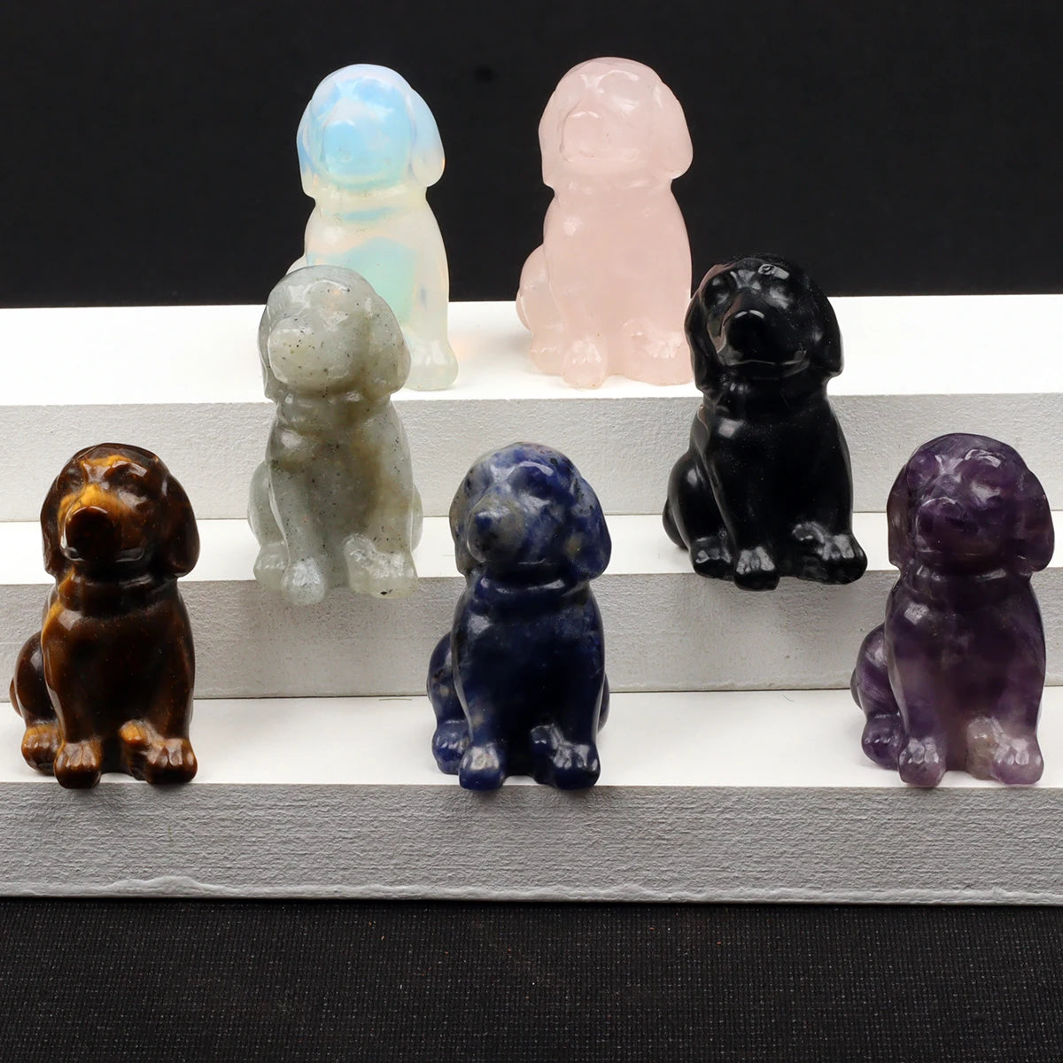 Mini Sitting Puppy Figurine | Stone & Opalite Options