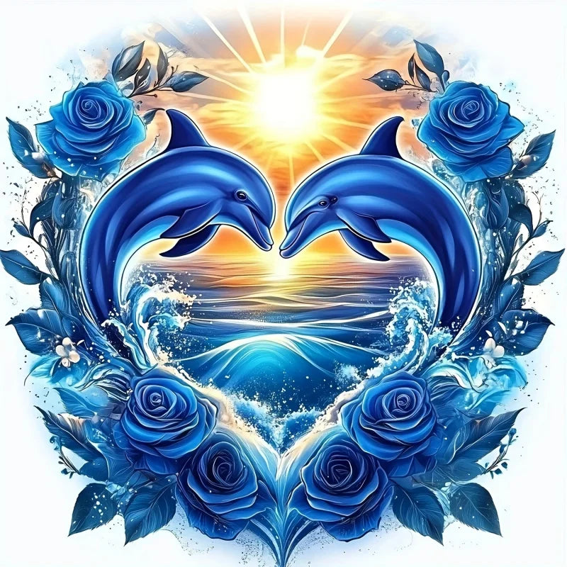 Dolphin Love Diamond Painting Kit | Full Drill Round Diamonds