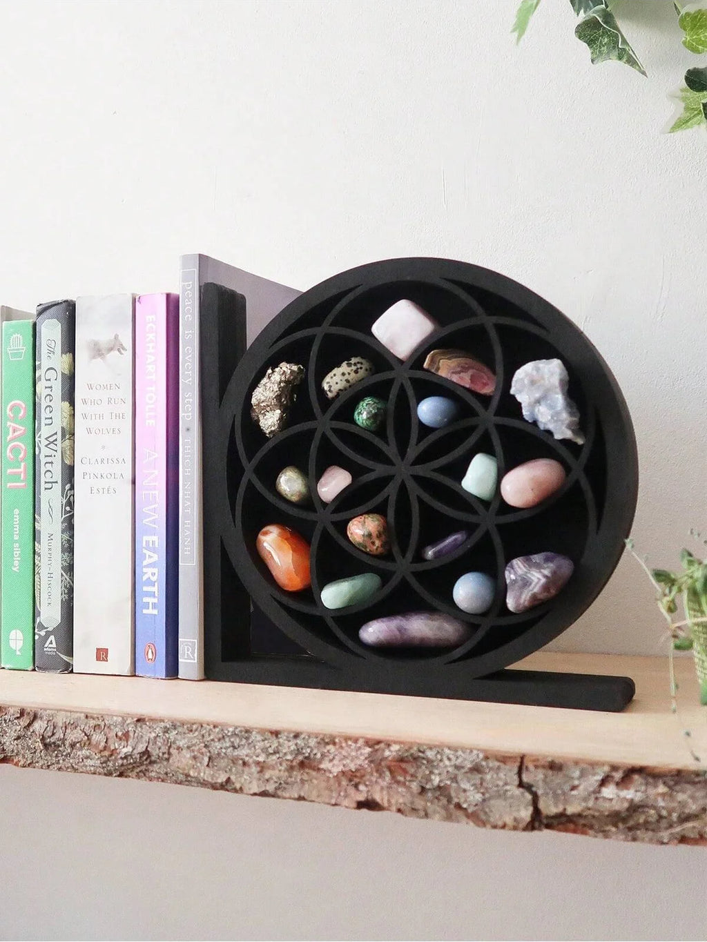 Crystal Sun & Moon Shelf Bookends — Decorative Wood & Crystal Book Holder