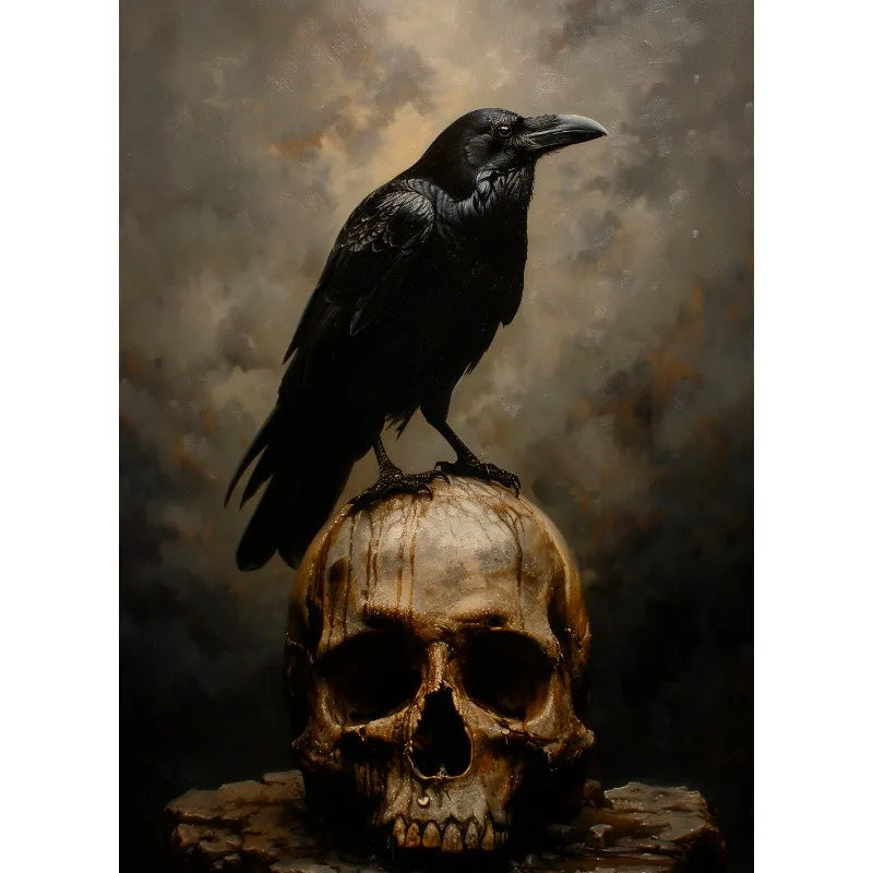 Gothic Castle Wall Art | Dark Academia Crow, Owl & Wildflowers Canvas Print