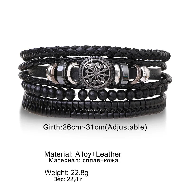 Boho Leather Wrap Bracelet Set — 4 Piece Layering Bracelet Gift Set