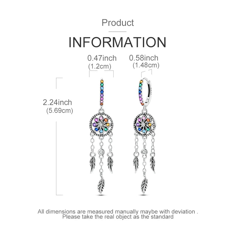925 Sterling Silver Dreamcatcher Tassel Drop Earrings