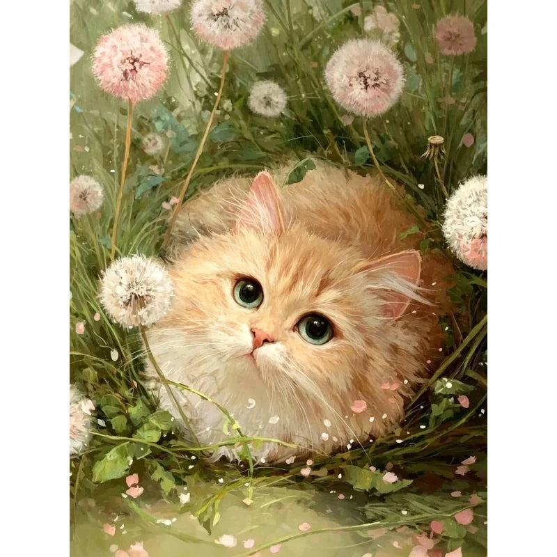 Little Kitty & Dandelion Diamond Painting Kit | Full Square or Round Drill