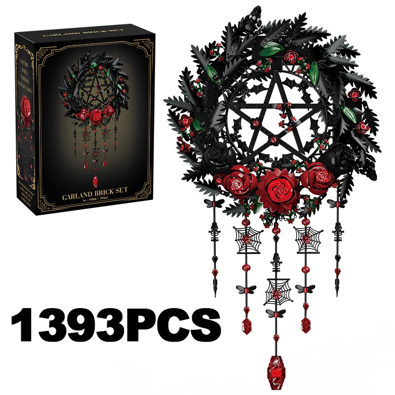 Gothic Rose Dream Catcher Building Block Set — Botanical Brick Art for Home Decor
