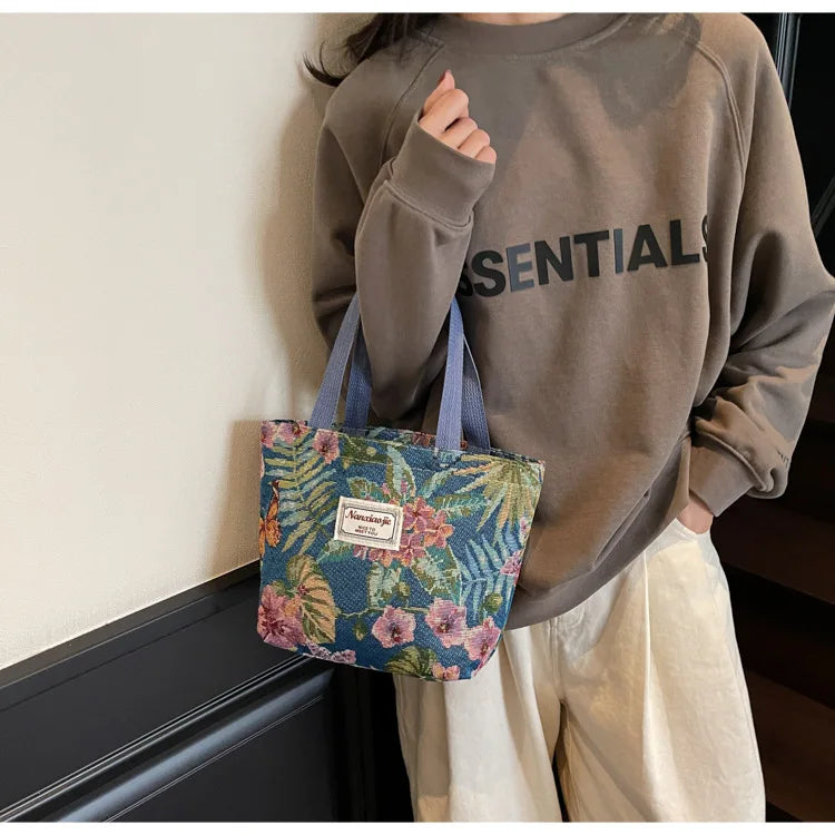 Floral Canvas Shoulder Tote | Four Colors & Two Sizes