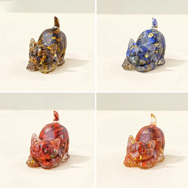 Natural Crystal Cat Figurine — Stone Sculpture Desktop Décor