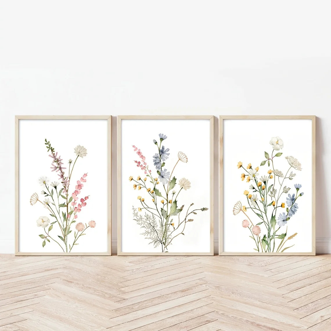 Boho Wildflower Nursery Canvas Print Set of 3 | Vintage Floral Wall Art for Girl's Nursery & Bedroom