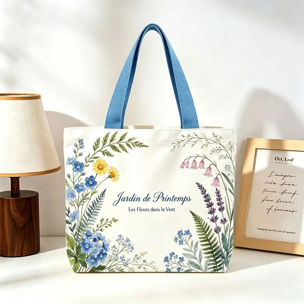 Floral & Lemon Canvas Tote Bag | Small & Large